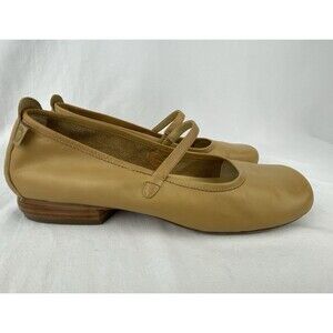 Anne Klein Mary Jane Shoes Womens 7M Leather Beige Tan Round Toe Flats Fall
